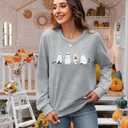 MNLYBABY Halloween Cat Sweatshirt Women Funny Cat Ghost Graphic Shirt Gifts Spooky Long Sleeve Crewneck Shirt Tops (Gray)