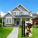 Diploma Cap Congrats Grad Garden Flag 12.5x18 Inch Burlap Double Sided, Black Gold Class Of 2025 Graduation Yard Outdoor Decoration