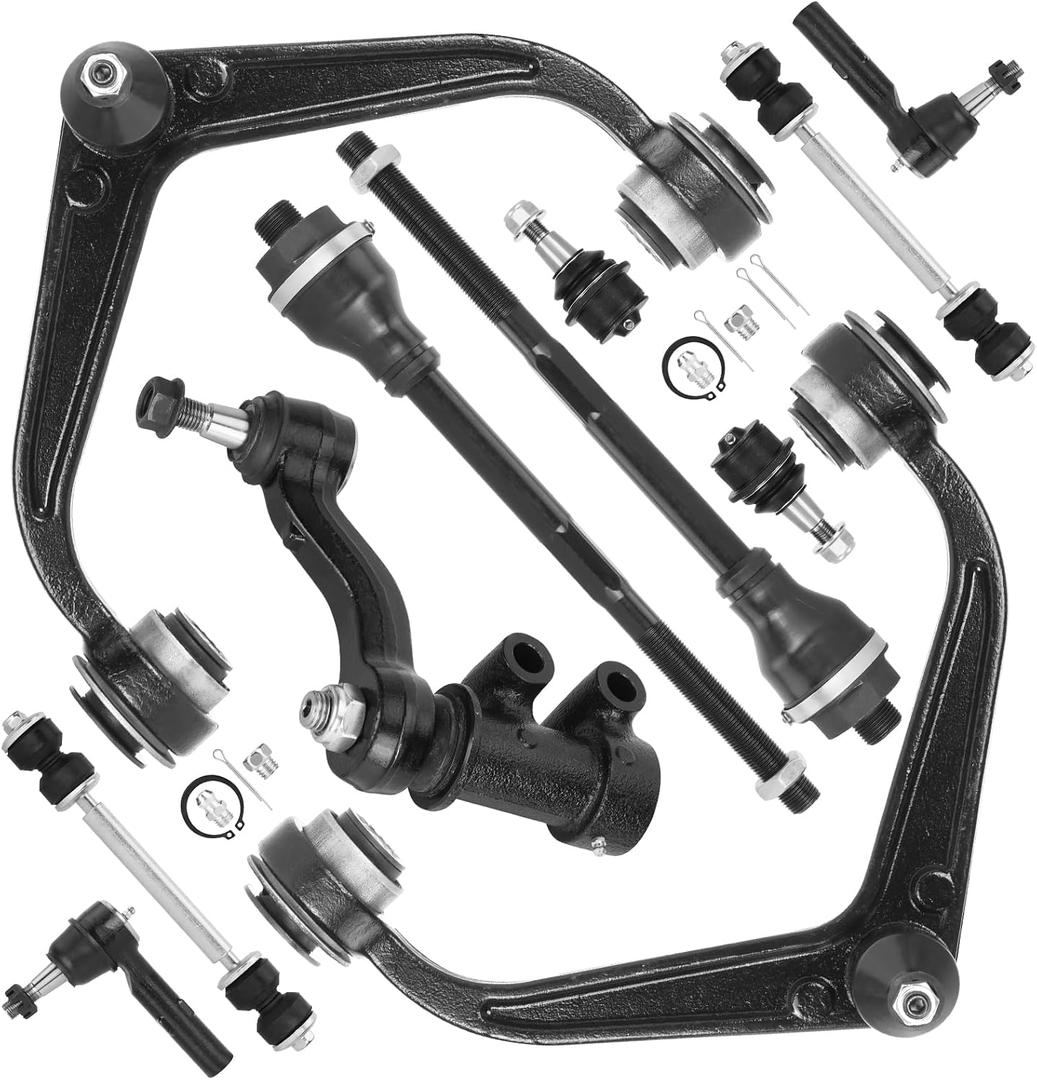 11pc Front Upper Control Arms Suspension Kit Fit for Chevrolet Fit for GMC for Silverado for Sierra 2500HD 3500HD 2011-2019 with Ball Joint Sway Bar End Links Inner Outer Tie Rod Ends K622128 K500232