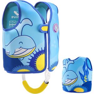 Pottwal Swim Vest for Kids - Swim Jacket - Made of Neoprene & EPE - with Adjustable Crotch Strap (Large, Blue)