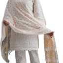 Chikankari Kurtis for Women Pakistani Salwar Kameez Suit Set Indian Dresses White Kurti Pant & Dupatta Set (Large)