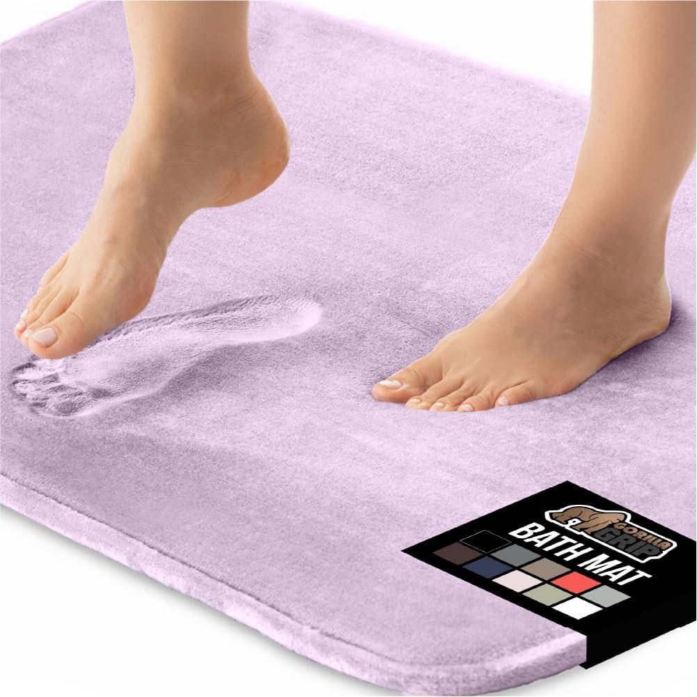 GORILLA GRIP Memory Foam Bath Mat, Soft Absorbent Velvet Bathroom Mats, Durable Dots on Underside, Machine Washable Bathmat, Carpet Rug Room Decor for Shower Tub Floor RV, 24x17 Rugs, Purple