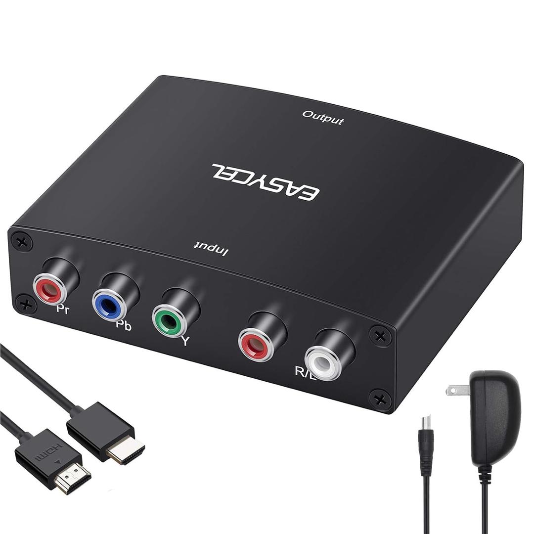 Component to HDMI Converter with 1.2 Meter HD Cable, 1080P 5RCA YPbPr to HDMI Converter