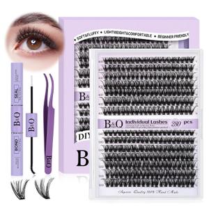 2 x DIY Lash Extension Kit 280pcs Individual Lashes Cluster D Curl Eyelash Extension Kit Lash Clusters with Lash Bond and Seal and Lash Applicator Tool (KIT,40D+50D-D-9-16MIX)