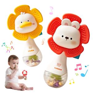 weirtoya 2 PCS Baby Rattles Teething Toys 3-6 Month, Baby Toys for 0-6 Months Infant Toy Sensory Toys with Beads Grasping Shaker, Newborn Must Haves Montessori Toys Babies Gifts (yellow and red)