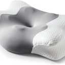 Cervical Neck Pillow for Sleeping, Adjustable Ergonomic Pillow, Contour Neck Support Side Sleeper Pillows for Adults, Memory Foam Pillow for Neck and Shoulder Pain Relief, Back, Stomach Sleeper (Grey & White)
