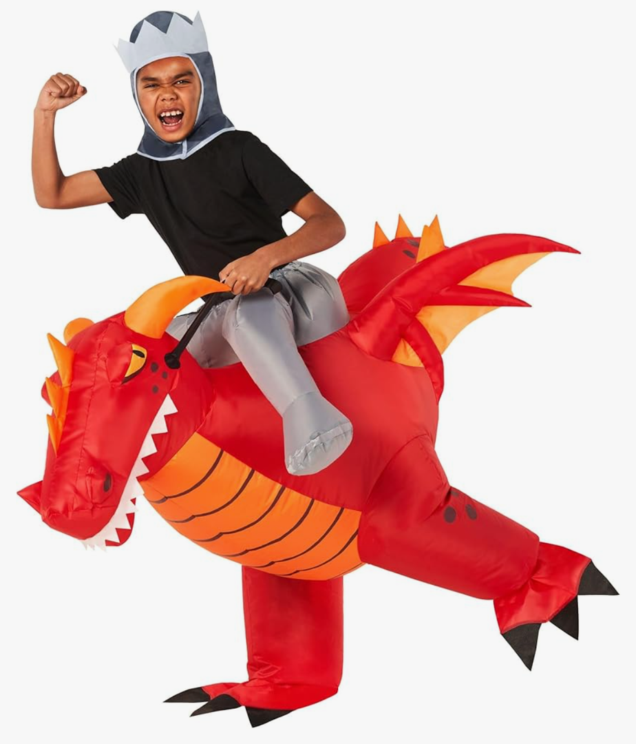 Morph Red Dragon Inflatable Costume - Kids Dragon Rider Dinosaur Ride On One Size