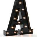 Light Up Black Alphabet Marquee Letters Sign LED Marquee Number Lights Sign for Night Light Home Bar Christmas Lamp Birthday Party Wedding Decoration A