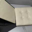 Bsketa Storage Ottoman Bench,15 Inch Folding Leather Foot Rest Stool, Beige