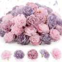 Thiccywoov 50 Pcs Artificial Flowers, 3.2 Inches Silk Rose Head Flowers Fake No Stem for Wedding Bridal Bouquet Home Floral Decor DIY Centerpieces Arrangements Party Tables Decoration(Pink Purple)