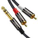 VIOY 1/4 to Dual RCA Audio Cable [5 FT], Gold Plated Copper Shell Heavy Duty 6.35mm Quarter Inch Male TRS Jack to 2 RCA Phono Male Stereo Y Insert Splitter Adapter, Black