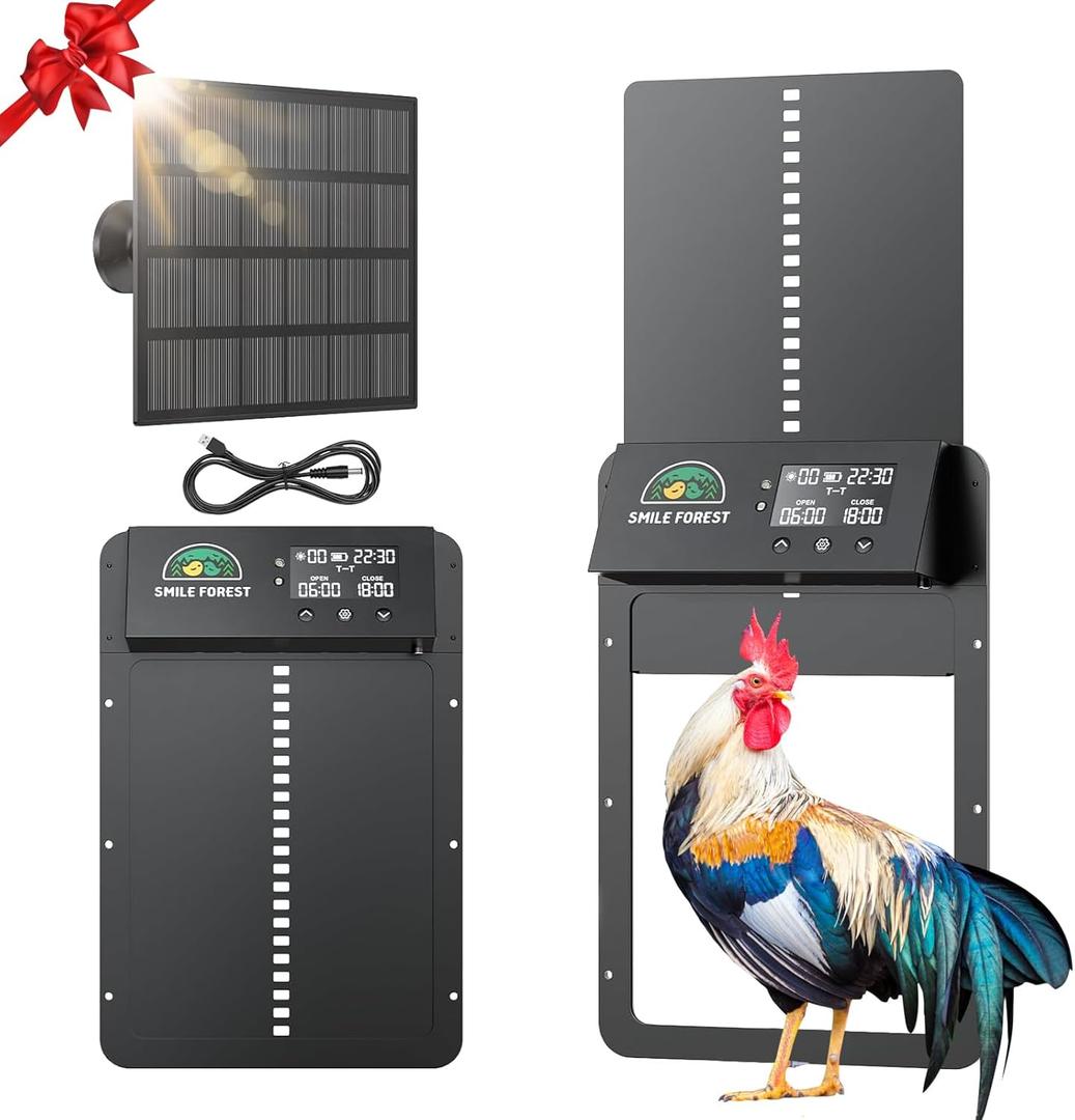 Automatic Chicken Coop Door with Light Sensor & Timer Control - Multi-Mode Chicken Door Opener with Solar Charging