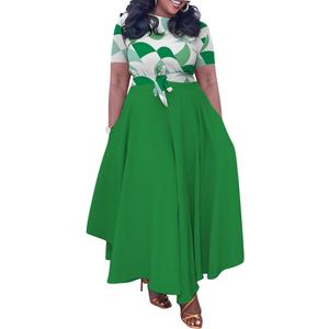 BFFBABY Plus Size Dress A Line Dresses for Women Summer Long Dresses with Sleeve Casual Belted, 5XL (Green)