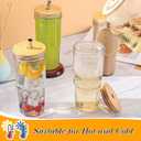 24 oz Glasses Drinking Set with Leakproof Bamboo Lids & Metal Straws, Glass Cups Set Double-Sided Fruit Print, Wide Mouth Kitchen Glasses Tumblers for Iced Coffee, Juice and Smoothie - 2 Pack