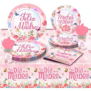 Feliz Dia De Las Madres Decorations Spanish Mothers Day Plates and Napkins Folks Knives and Spoons for Dia De Las Madres Party Supplies Decorations, Serve 12 Guests
