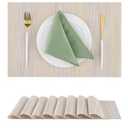 Leetaltree Lightsteel Beige with Yellow Placemats Set of 7 - Heat Resistant Non-Slip Place mats for Dining Table, Washable Durable PVC Vinyl Woven Table Mats (Lightsteel Beige with Yellow, 7)