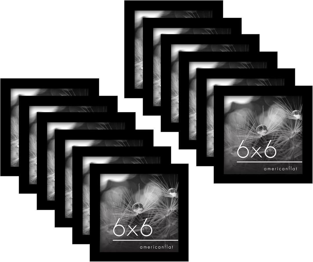 Americanflat 6x6 Picture Frame with Polished Plexiglass - Set of 12 - Signature Collection - Picture Frames with Engineered Wood - Square Frame for Tabletop and Wall Display - Black
