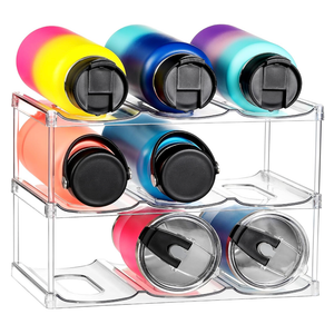 LARGER Compartment - Stackable Water Bottle Organizer Holder - for Stanley & Others' Large Tumbler - Clear Wine Rack, Cup Bottle Holder for Cabinet Home Countertop Fridge Pantry Shelf, 3 Tier Hold 9