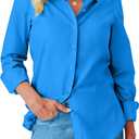 Button Down Shirts for Women Dress Shirt Long Sleeve Wrinkle Free Collared Blouse Work Business Office Solid Tops (Blue, L)