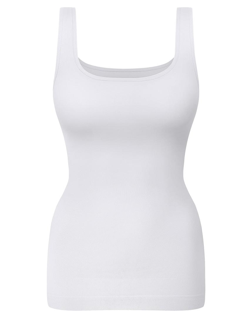 KIKIMINK Womens Shapewear Tank Tops Tummy Control Seamless Square Neck Body Shaper Compression Camisole Slimming Undershirt - White Medium (White, M)