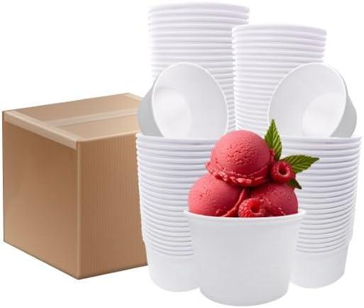 300 Pcs White 8oz Paper Ice Cream Cups, Disposable 8 Oz Ice Cream Cup, Papers Dessert Cup, Paper Cups For Ice Creams Sundae Bar Supplies