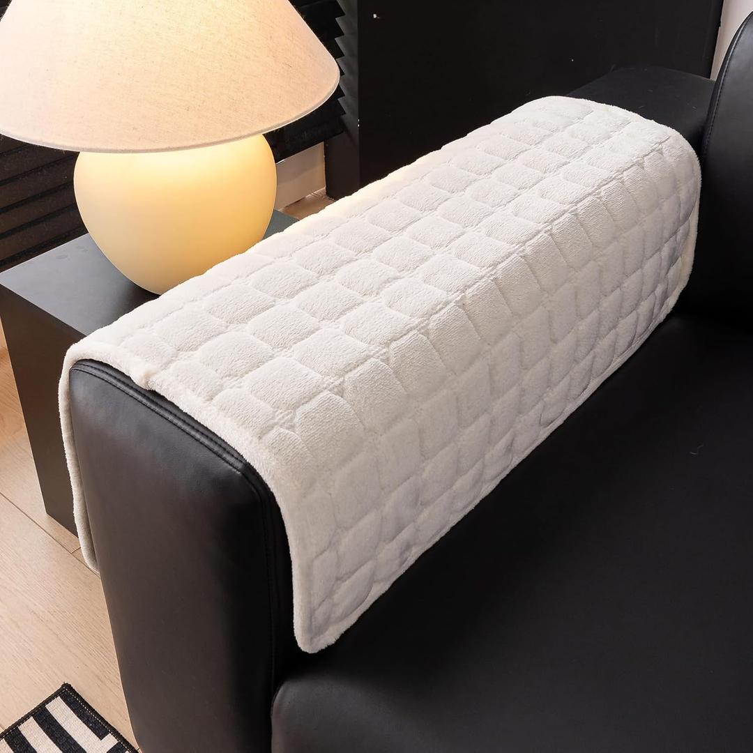 Velvet Couch Cover, Washable Sectional Sofa Cover, Furniture Protector Covers for Pets Kids(White, Only 1 PCS)