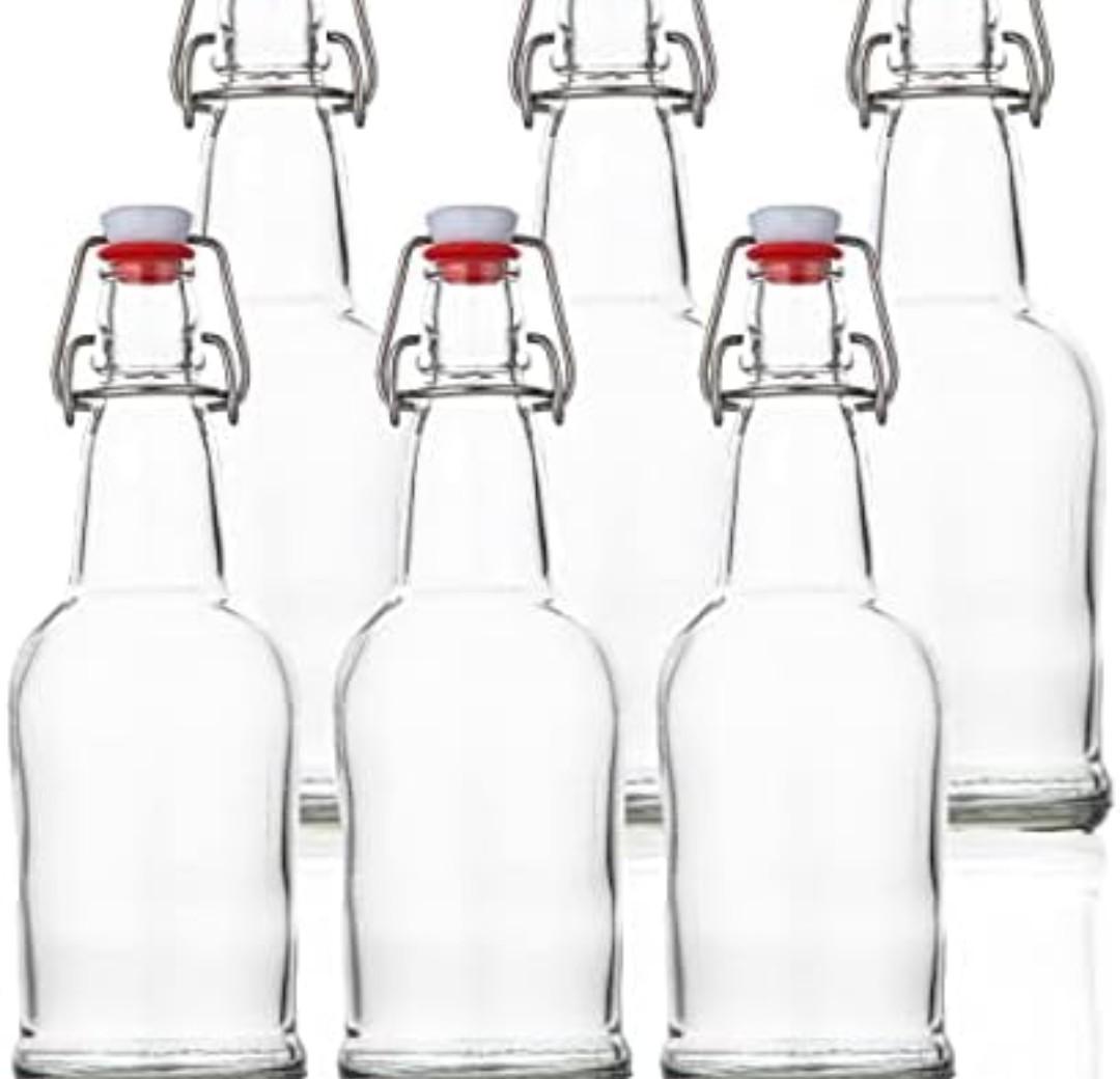 SureSave Beer Bottles with Easy Swing Cap | 16 Oz Clear Glass Bottle Set with Airtight Lid for Kombucha, Carbonated Drinks, Brewing, and Fermenting (Only5Pack) 1 broken
