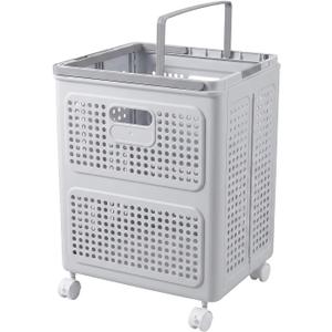 65L Wheeled Collapsible Laundry Basket with Handles