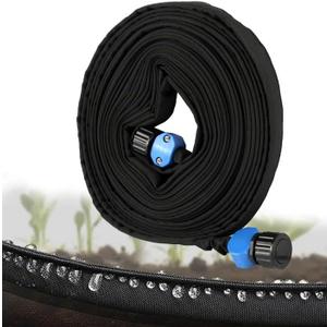Hoofun Flat Soaker Hose 50 ft for Garden Beds, 50ft 1/2" Linkable Consistent Drip Irrigation Hose Save 80% Water, Leakproof Heavy Duty Double Layer Sprinkler Hose Black (75Ft)