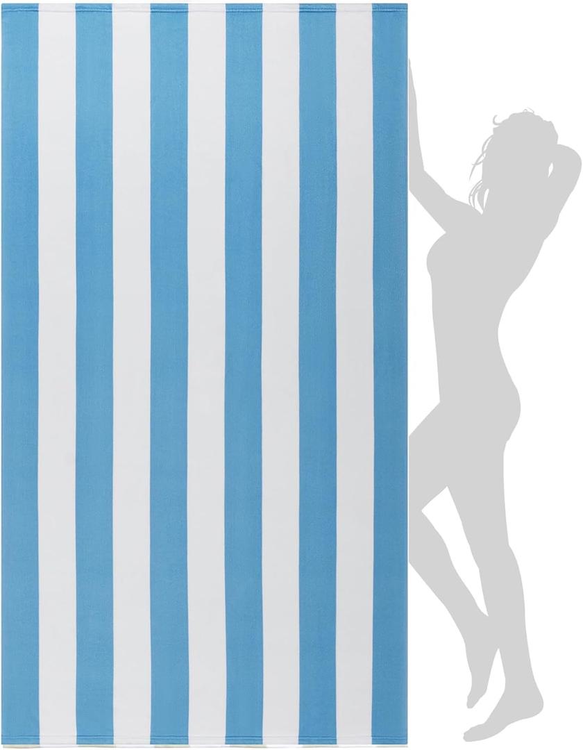 WILFA Extra Large Beach Towel - Oversized Mircofiber Towel 40'' x 70'', XL Striped Lightweight Pool Towel, Big Cabana Swim Travel Towel for Adults Mens Women,Sky Blue
