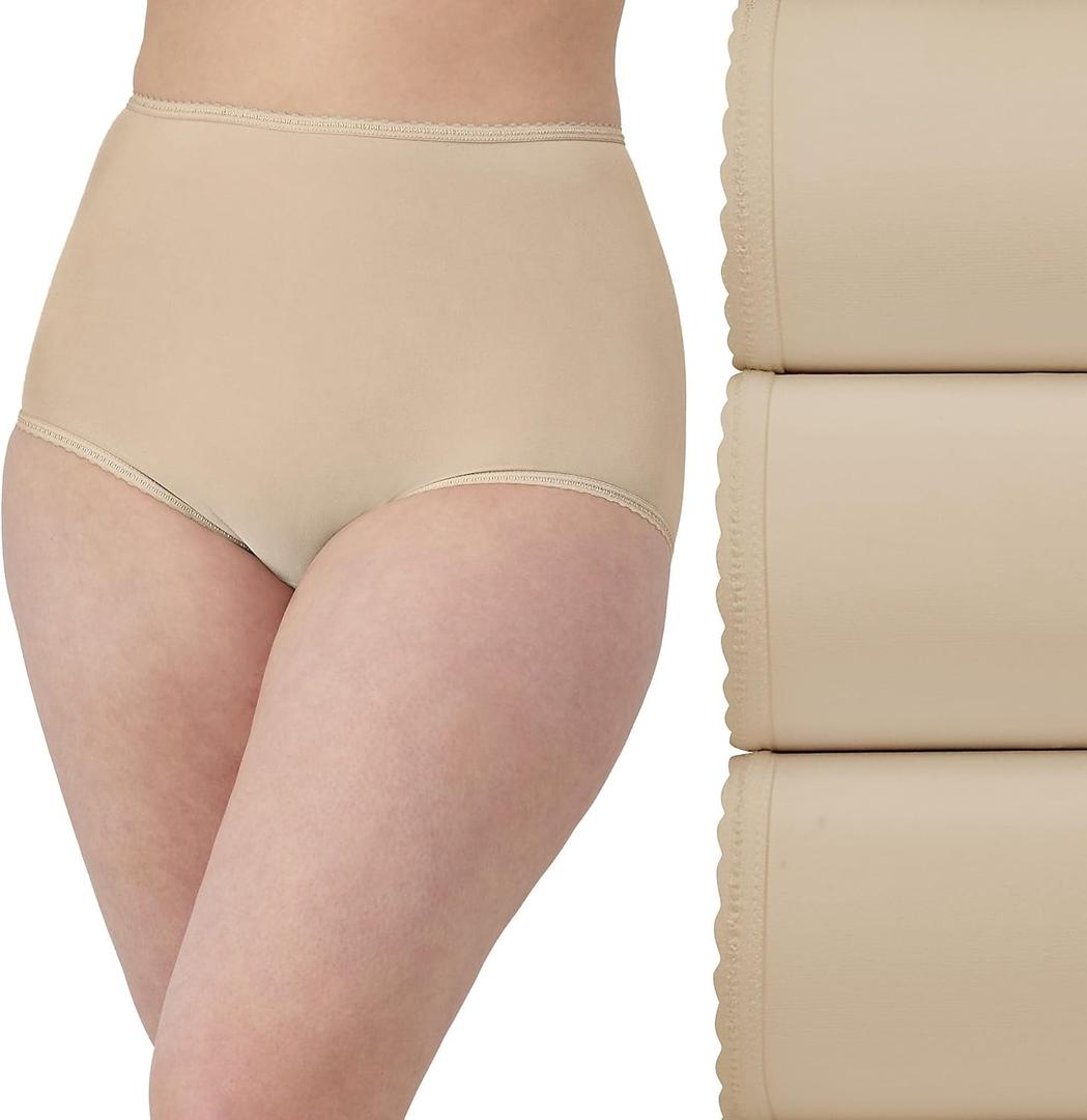 Bali Women's Skimp Skamp Underwear Brief Pack, Full Coverage Underwear for Women, No Panty Lines Panties, 3-Pack (XL, Nude/Nude/Nude)