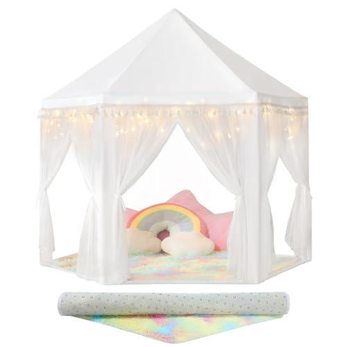 Senodeer Princess Tent for Girls Indoor: with Star Lights - White Play Tent for Kids, Girls Toys for Indoor Princess Games
