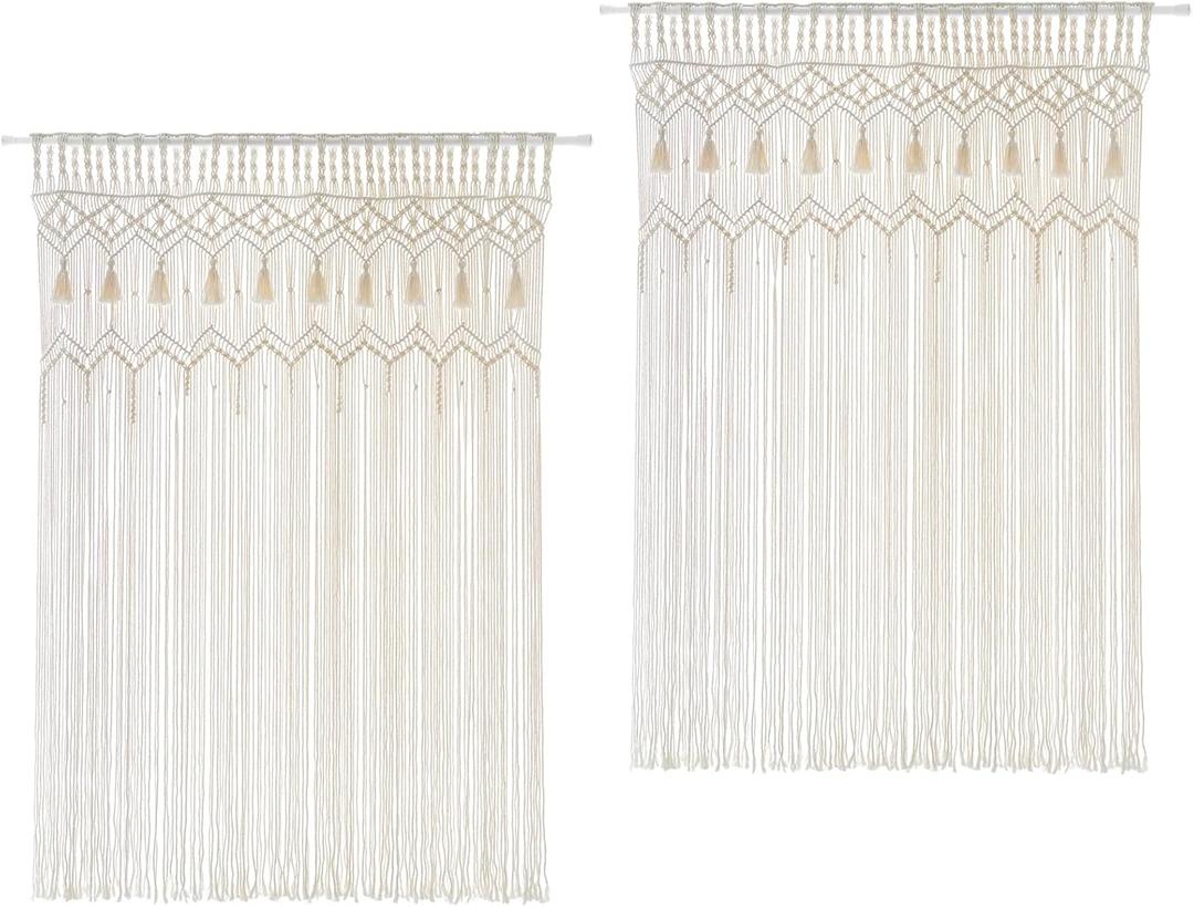 Mkono Macrame Curtain Large Boho Woven Wall Hanging Window Curtains Handmade Bohemian Decor for Window Doorway Closet Wedding Backdrop Arch Bedroom Living Room Apartment, 51''W x 70''L, Set of 2