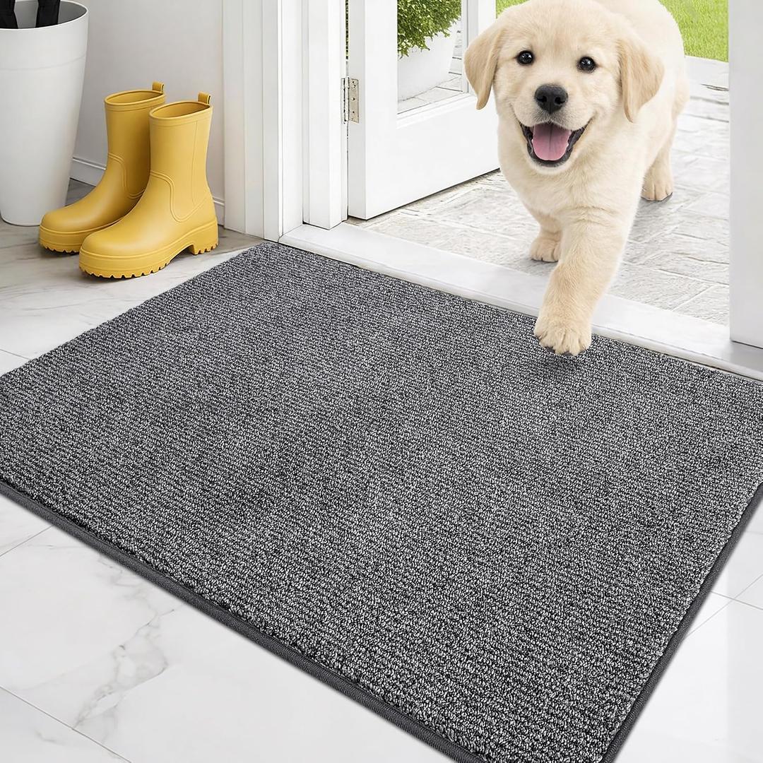 PURRUGS Dirt Trapping Door Mat 20" x 31.5", Non-Slip Machine Washable Entry Rug, Entrance Mat, Indoor Front Door Mat, Super Absorbent Entryway Rug for Muddy Shoes & Paws, Heathered Grey