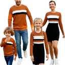 PATPAT Family Matching Outfits Fall Winter Cotton Long Sleeve Bodycon Dresses and Sweatshirts Tops Sets (L)