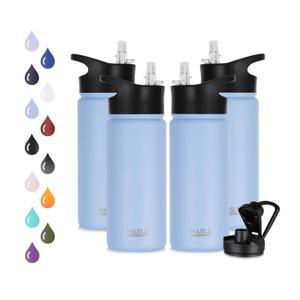 HASLE OUTFITTERS Insulated Water Bottle 16 oz Double Wall Vacuum Stainless Steel Water Bottle Leak Proof for School Wide Mouth with Straw Lid & Spout Lid Keeps Cold and Hot(Blue,4pack)
