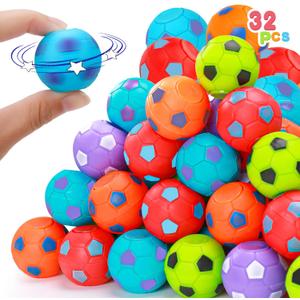 32PCS Fidget Spinner Soccer Balls Sports Valentine Party Favors Bulk for Kids 4-8 8-12 Birthday Goodie Treat Bag Stuffers Classroom Treasure Toys Carnival Prizes Pinata Fillers Mini Return Gifts