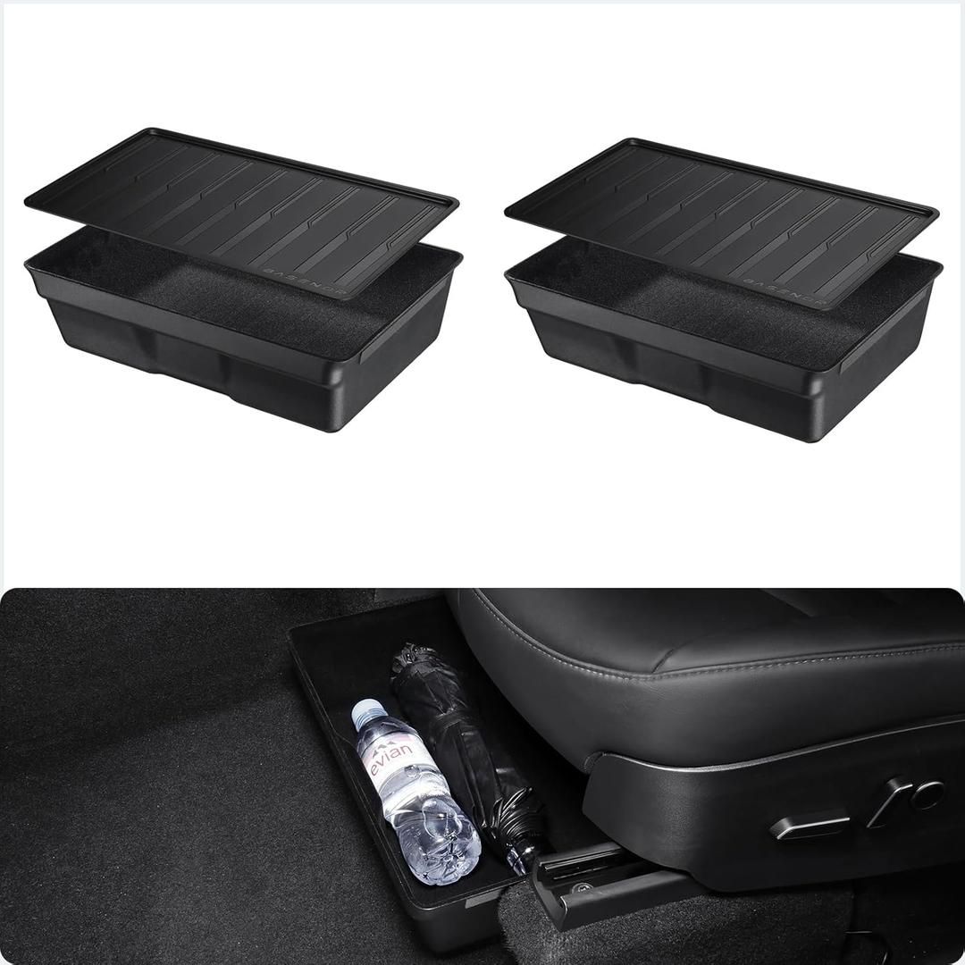 BASENOR 2Pack Tesla Model Y Under Seat Storage Box, Waterproof Hidden Storage Underseat Organizer with Lid Cover Tray for 2020-2024 Model Y Accessories