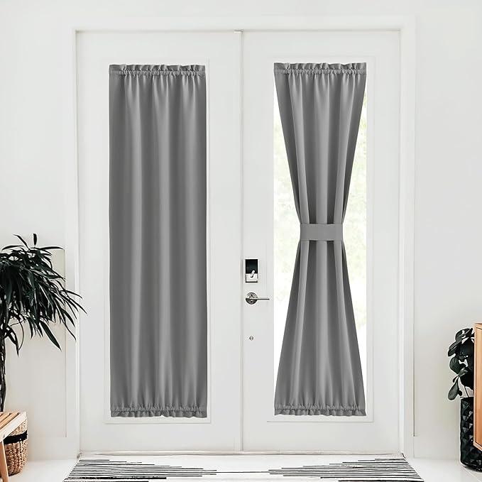 Grey Curtains for Sliding Glass Door,80 Inch Length/Long, Thermal Insulated Rod Pocket Single Panel, Room Darkening Blackout Curtains for Bedroom/Doorway Living Cabin, 25" Wide