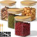 Glass Jars with Bamboo Lids, 15 Fl.oz Glass Storage Jars with Airtight Lids Set of 4, Clear Pantry Containers for Spice, Sugar, Coffee, Tea, Nuts, Beans - Included Labels, Marker and Spoon