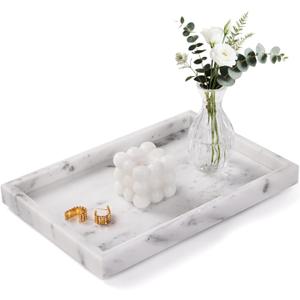 Marble Bathroom Tray for Countertop & Home Decor, Natural Decorative Marble Tray for Jewelry & Perfume Organizer, Luxury Stone Vanity Trays for Dresser, Kitchen Counter, 12" x 8", Starry White