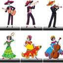 Roowest 6 Pcs Day of The Dead Table Decorations Mexican Dia De Los Muertos Altar Wooden Centerpiece Dancing Couple Sugar Skull Decor Day of The Dead Mexico Tabletop Detachable Sign for Halloween Party