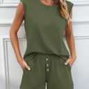 Tankaneo Womens 2 Piece Summer Outfits Casual Crewneck Sleeveless Tank Tops and Shorts Lounge Matching Sets