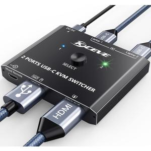 USB C KVM Switch 4K@60Hz,MLEEDA KVM Switch USB C for 2 Laptops Share Single HDMI Monitor and Keyboard Mouse,Compatible with Windows,Mac OS,Wired Remote and USB Power Cord Included