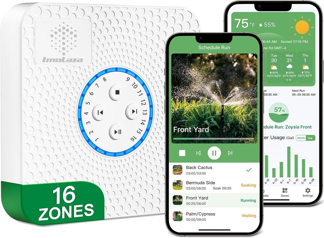 ImoLaza 16-Zone Indoor Smart WiFi Sprinkler System Controller, Easy Install Irrigation Timer for Lawn & Garden, Water-Saving Automatic Sprinkler Timer/Controller with Mobile App, Compatible with Alexa ImoLaza 16-Zone Indoor Smart WiFi Sprinkler System Controller, Easy Install Irrigation Timer for Lawn & Garden, Water-Saving Automatic Sprinkler Timer/Controller with Mobile App, Compatible with Alexa