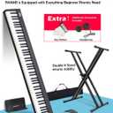 NikoMaku Semi-weighted 88 Keys Piano Keyboard Compact Portable Digital Piano Set for Beginners with Stand, Carrying Case, Sustain Pedal, Headphones, SWAN-S Black