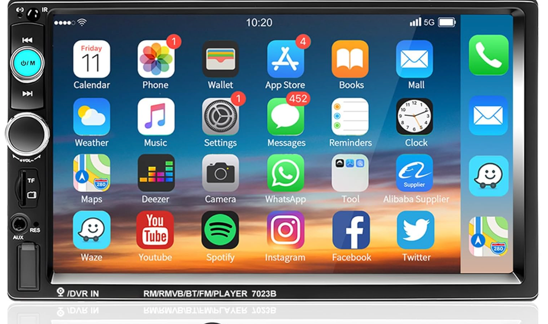 Podofo Car Stereo Double Din Car Radio 7 Inch MP5 Player with HD Touch Screen Digital Display Bluetooth Multimedia Support PhoneLink USB SD Aux-in 2 Din Autoradio with Backup Camera