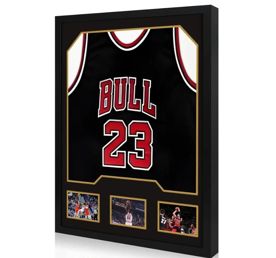 Jersey Frame Display Case 1 Pack, Large Wooden Sport Jersey Shadow Box Frame with Mats and Real Tempered Glass Cover for Football Hockey Baseball Basketball Soccer Shirt, Black, 31.3" x 23.5" x 1.6" , Pack of 5