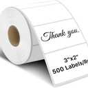 iEager 3" x 2" Thermal Labels, Rectangle Thermal Printer Stickers, Self-Adhesive Durable Sticker with Perforation Line, 500 Labels/Roll, White