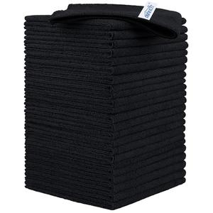 HOMEXCEL Black Microfiber Cleaning Cloth, 24 Pack Cleaning Towels for Kitchen, Lint Free, Scratch-Free, Highly Absorbent, and Reusable Cleaning Rags for House, Window and Glass, Cars, 11.5 X11.5 inch